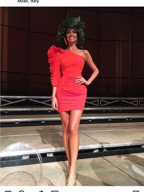 Red One-Shoulder Ruffle Sleeve Bodycon Dress